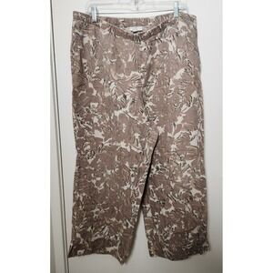 J.Jill‎ Love Linen 100% Linen Brown Leaf Printed Crop Pull On Pants Size Large